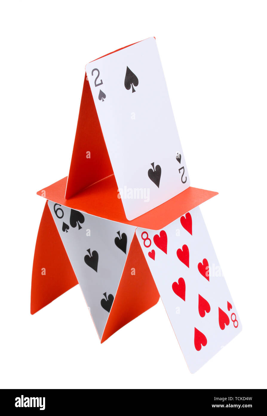 Card house isolated on white Stock Photo Alamy