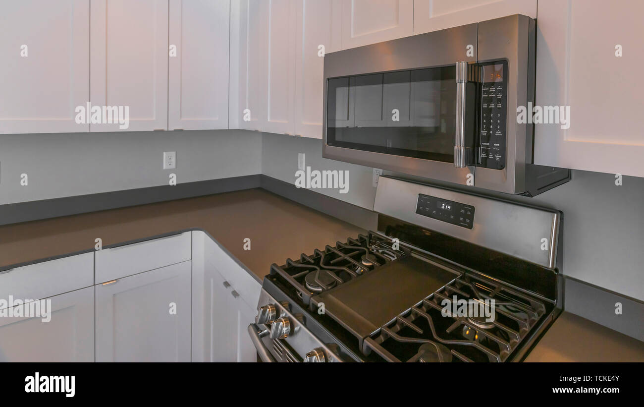 Panorama Frame Interior Of A Modern Kitchen With Wooden