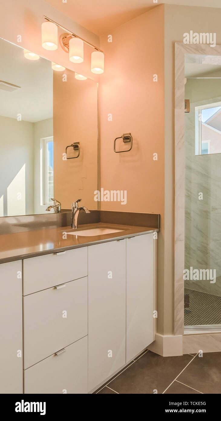 Panorama Frame Modern Bathroom Interior With Double Sink Vanity