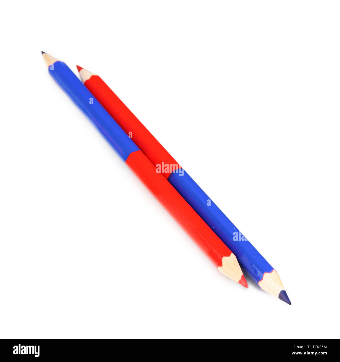 Red and blue pencils isolated on white Stock Photo Alamy