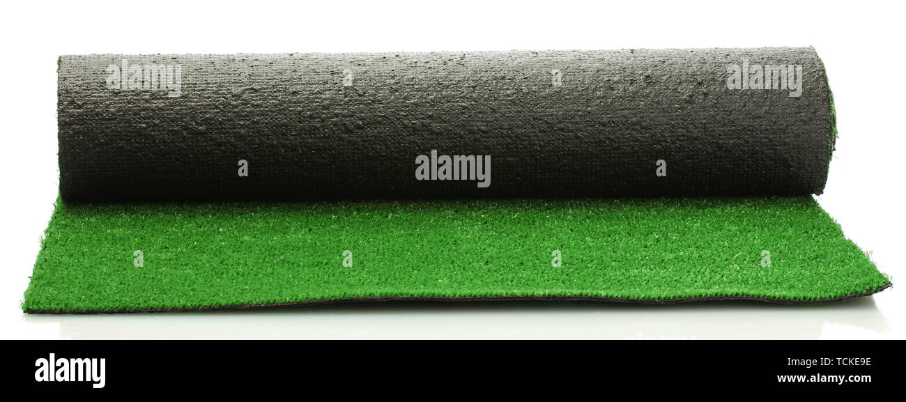 artificial rolled green grass, isolated on white Stock Photo