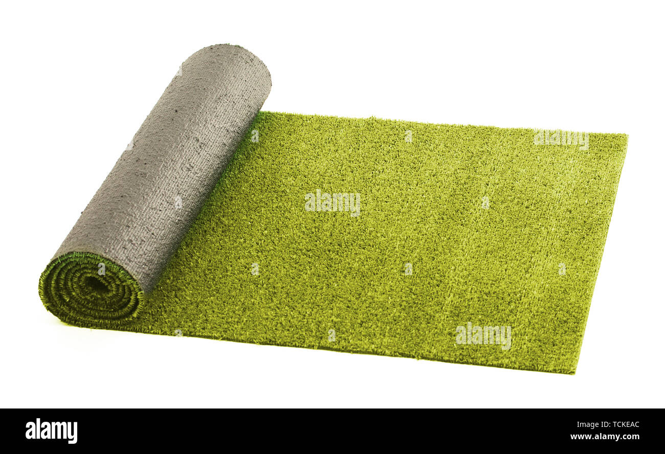 artificial rolled green grass, isolated on white Stock Photo