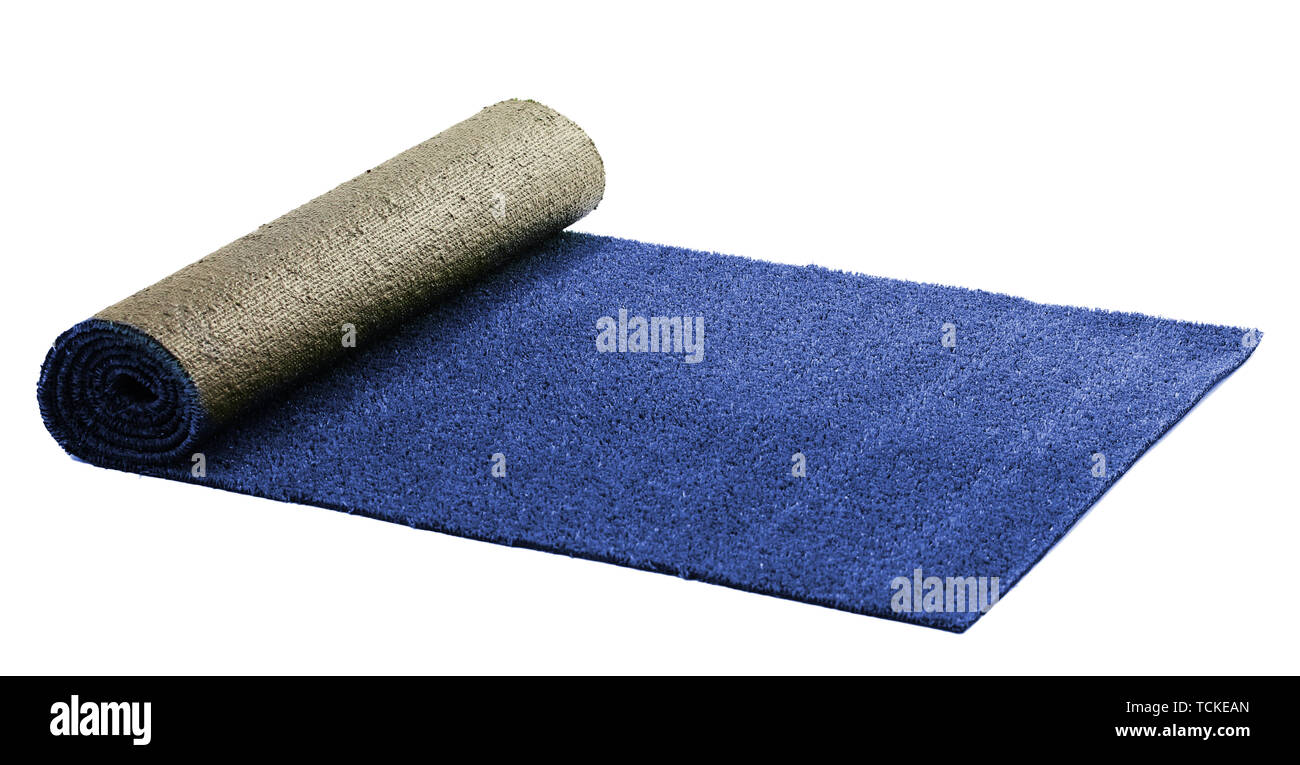 Artificial rolled blue grass, isolated on white Stock Photo