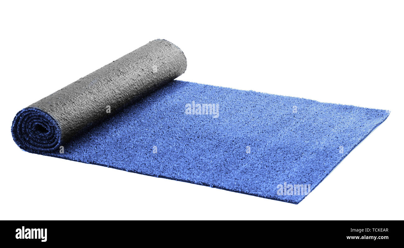 Artificial rolled blue grass, isolated on white Stock Photo