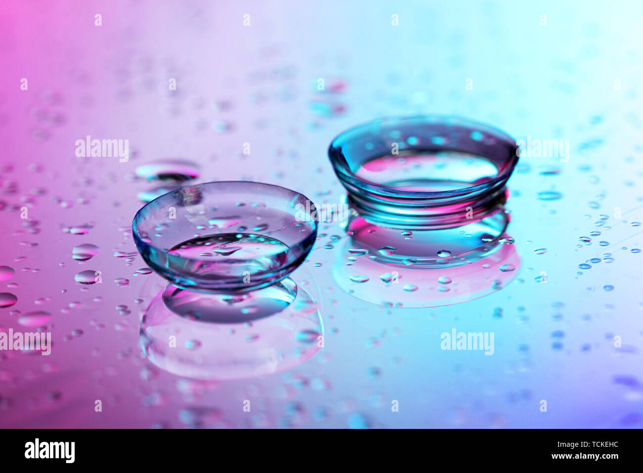 contact lenses, on pink-blue background Stock Photo