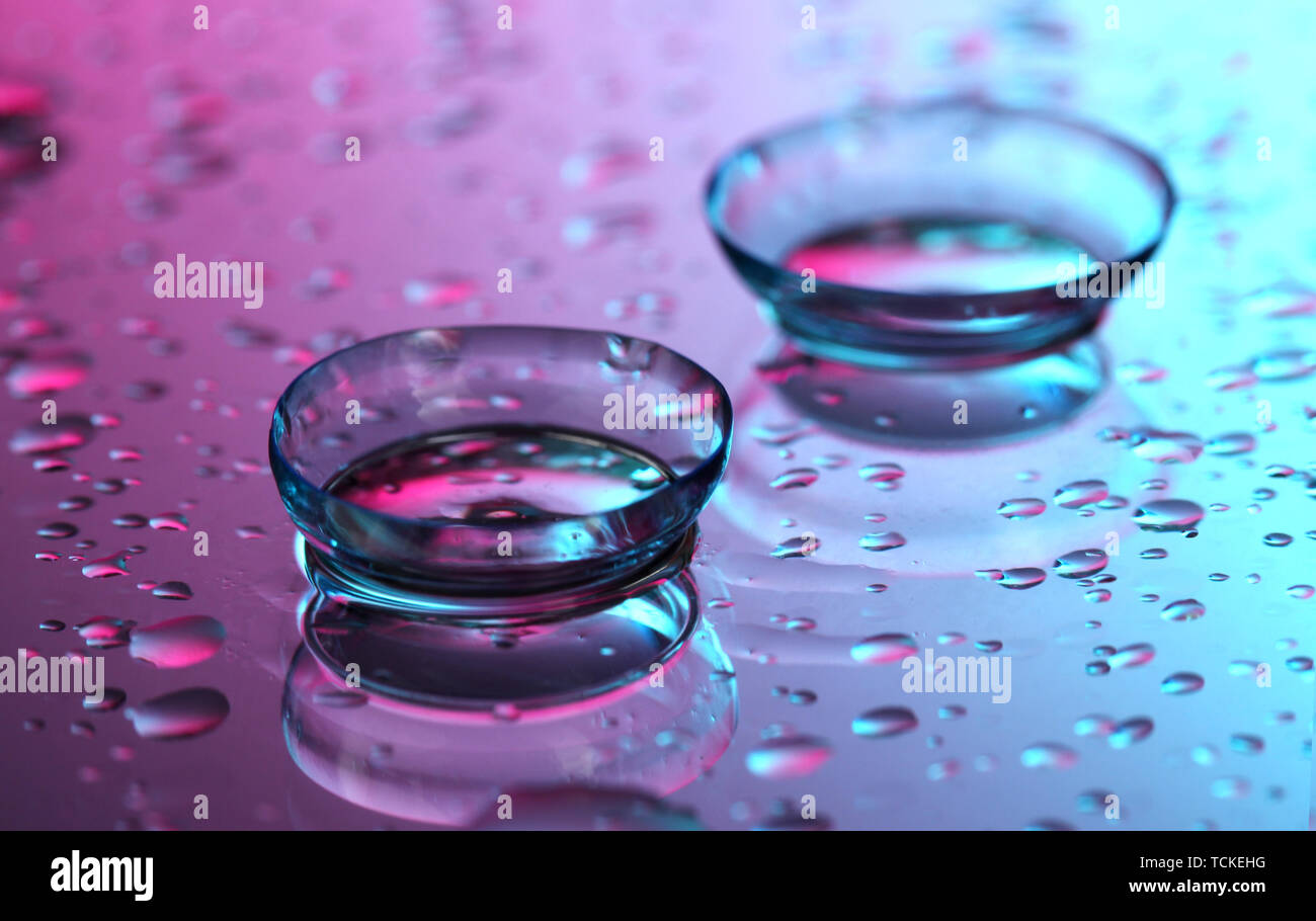 contact lenses, on pink-blue background Stock Photo