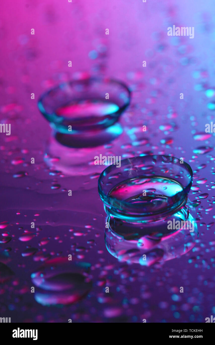 contact lenses, on pink-blue background Stock Photo