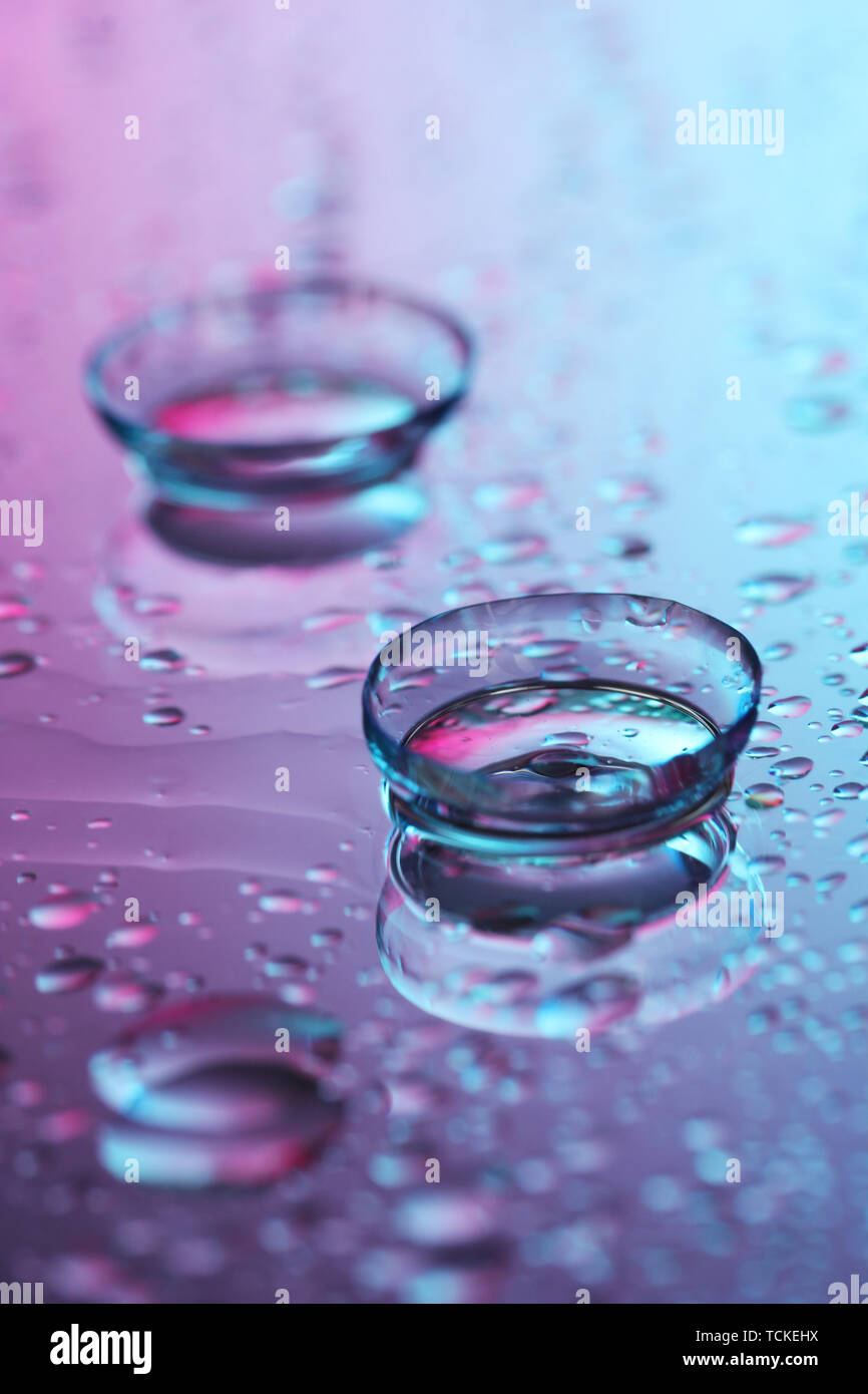 contact lenses, on pink-blue background Stock Photo