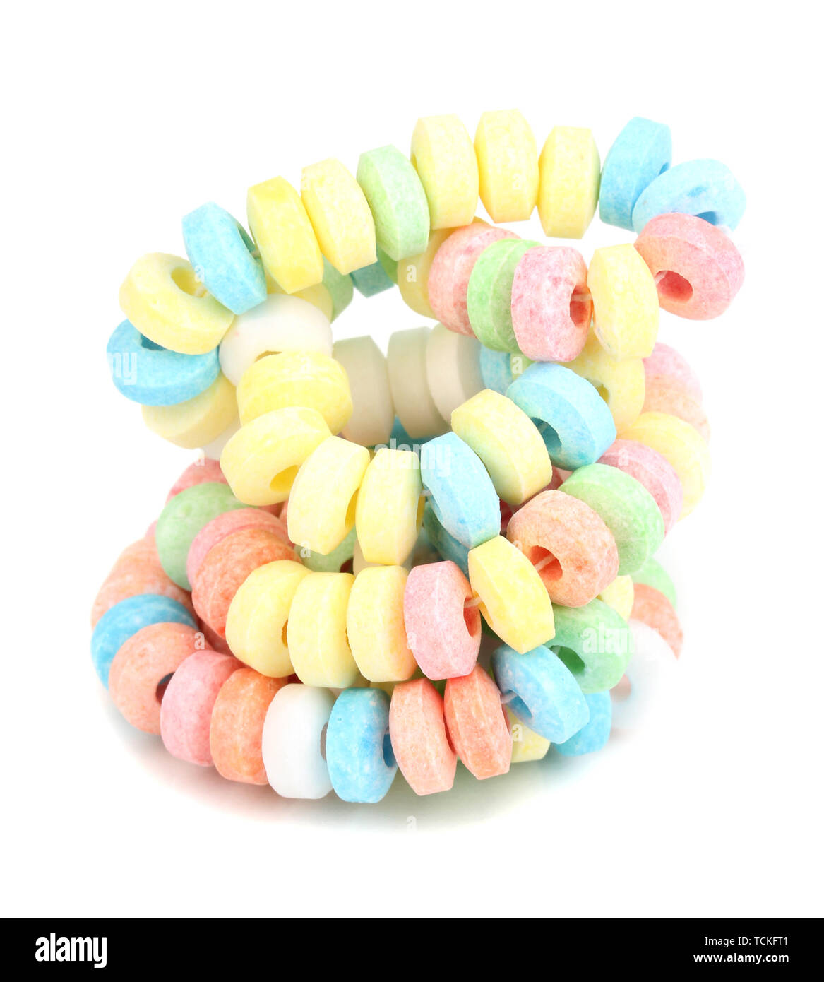 Color candies on rope isolated on white Stock Photo - Alamy