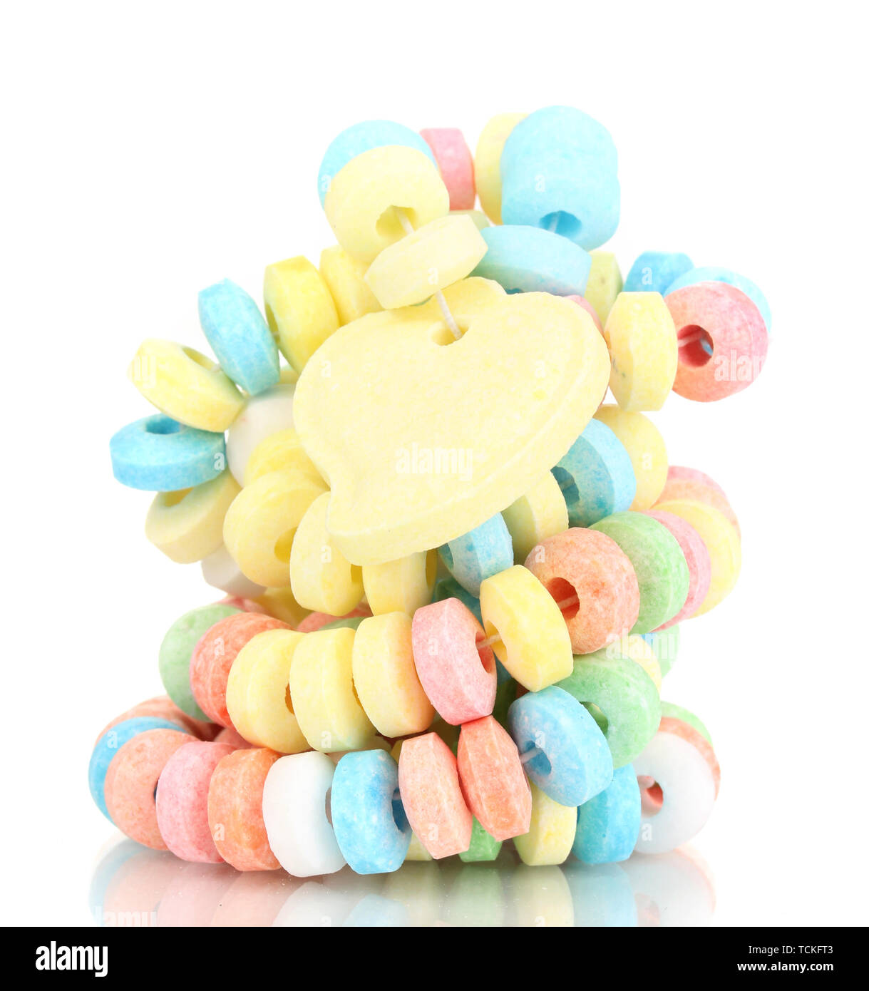 Color candies on rope isolated on white Stock Photo - Alamy