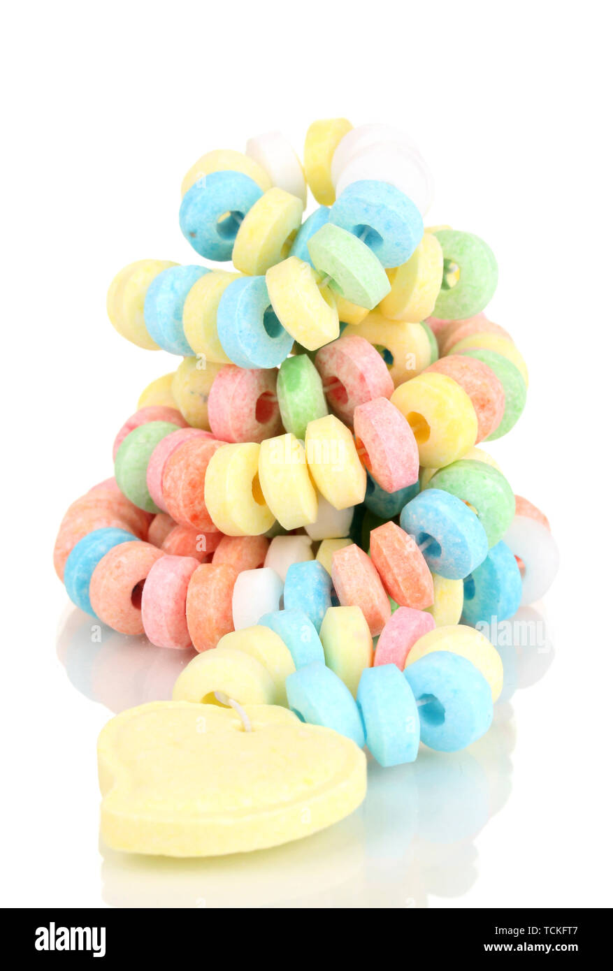 Color candies on rope isolated on white Stock Photo - Alamy