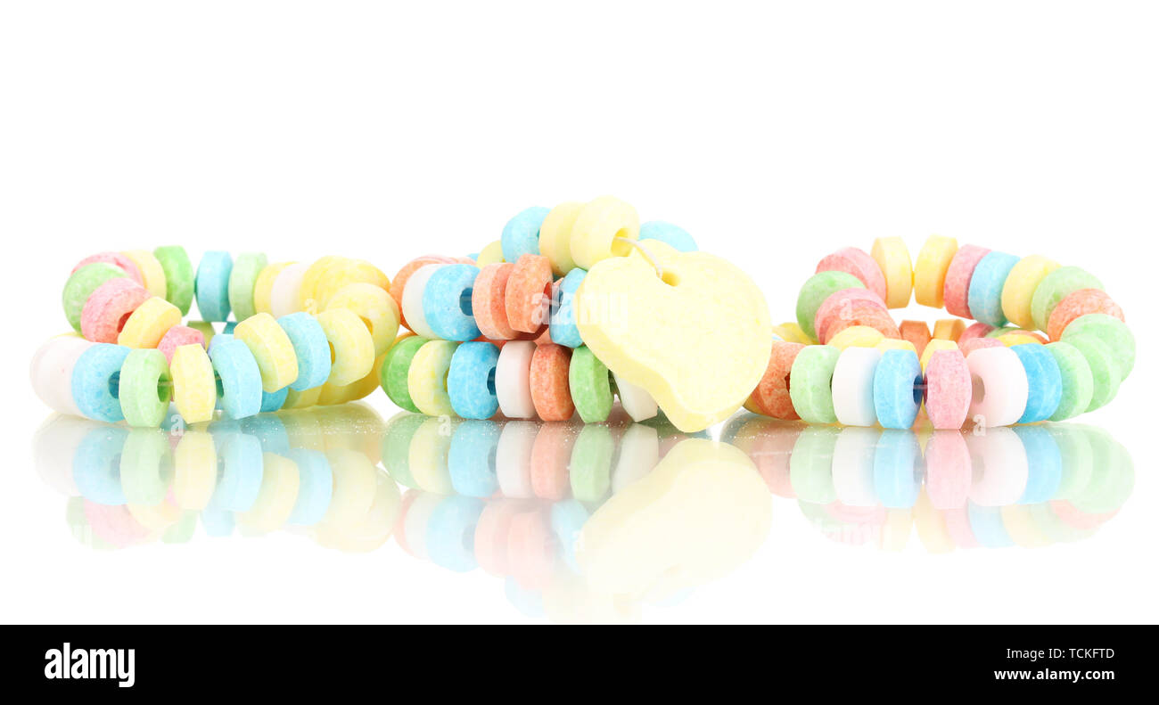 Color candies on rope isolated on white Stock Photo - Alamy