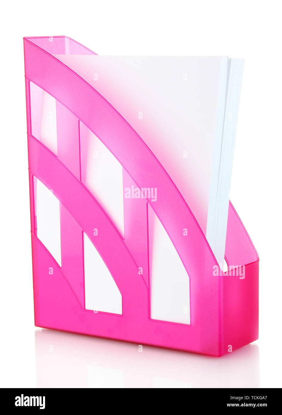 Pink tray for papers isolated on white Stock Photo