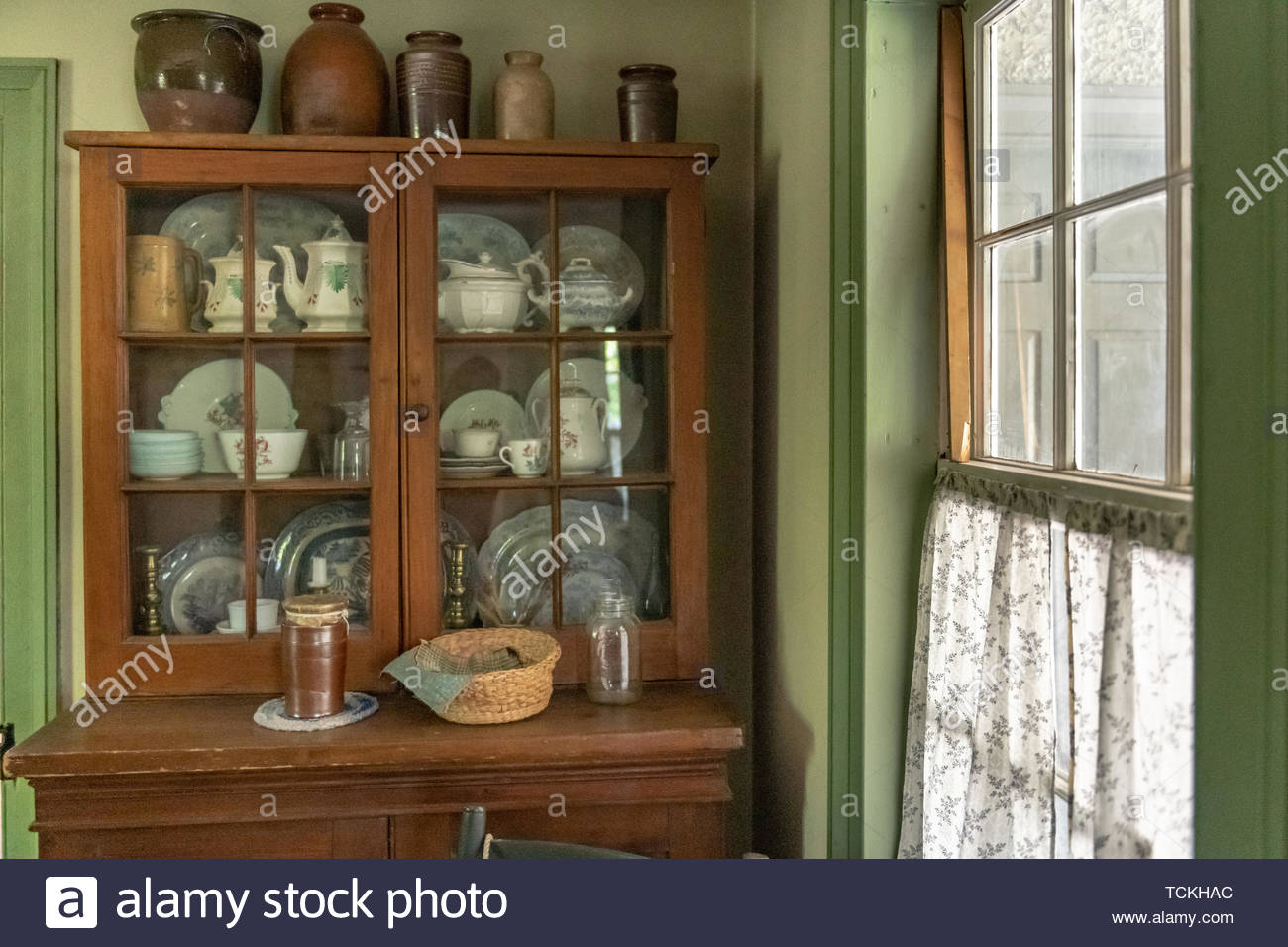 Toronto Canada May 30 2019 Antique Wood Cabinet With Glassware