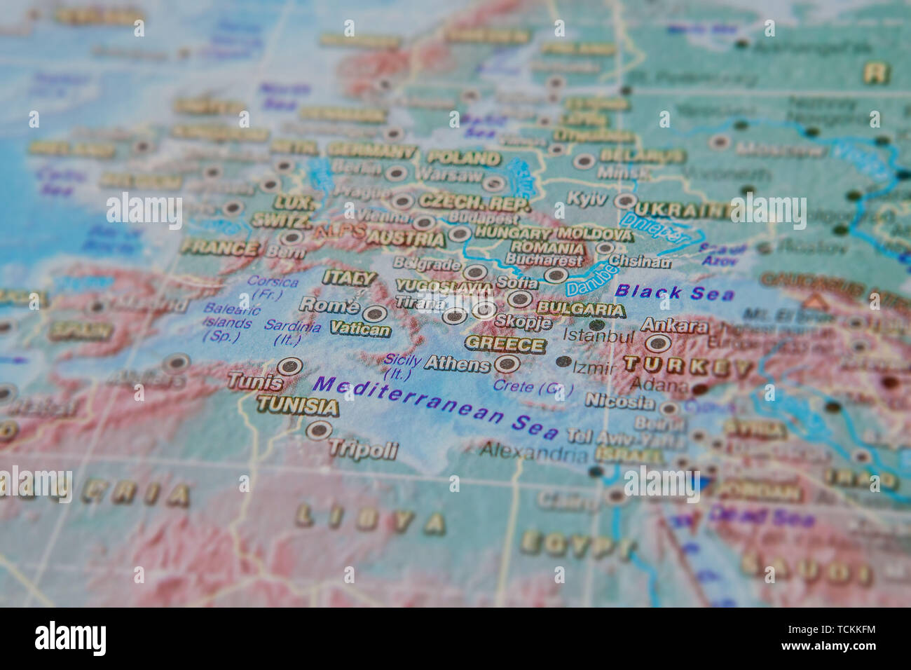 Greece And Turkey In Close Up On The Map Focus On The Name Of