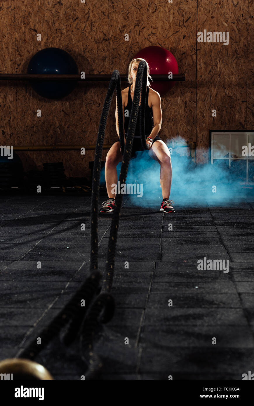 Battle rope training as functional fitness at the crossfit gym Stock ...