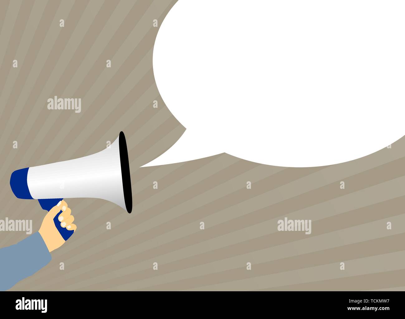 hand holding megaphone or bullhorn with speech bubble vector illustration Stock Vector
