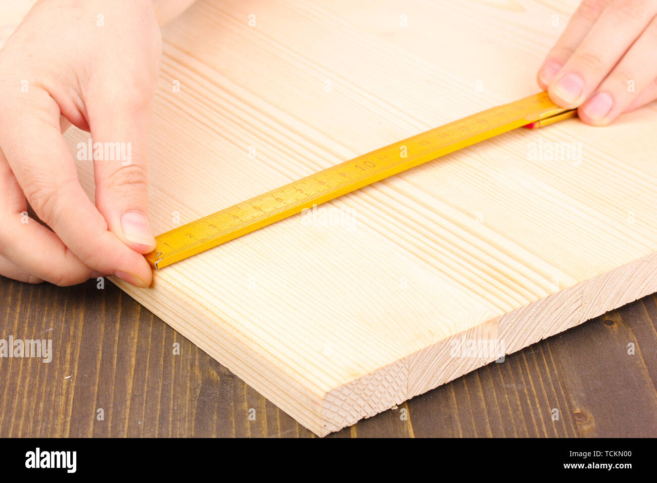 measuring wooden board closeup Stock Photo Alamy