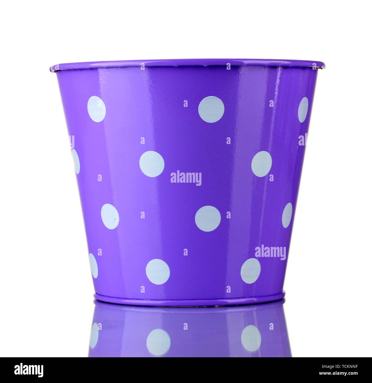 Purple bucket with white polka-dot isolated on white Stock Photo - Alamy