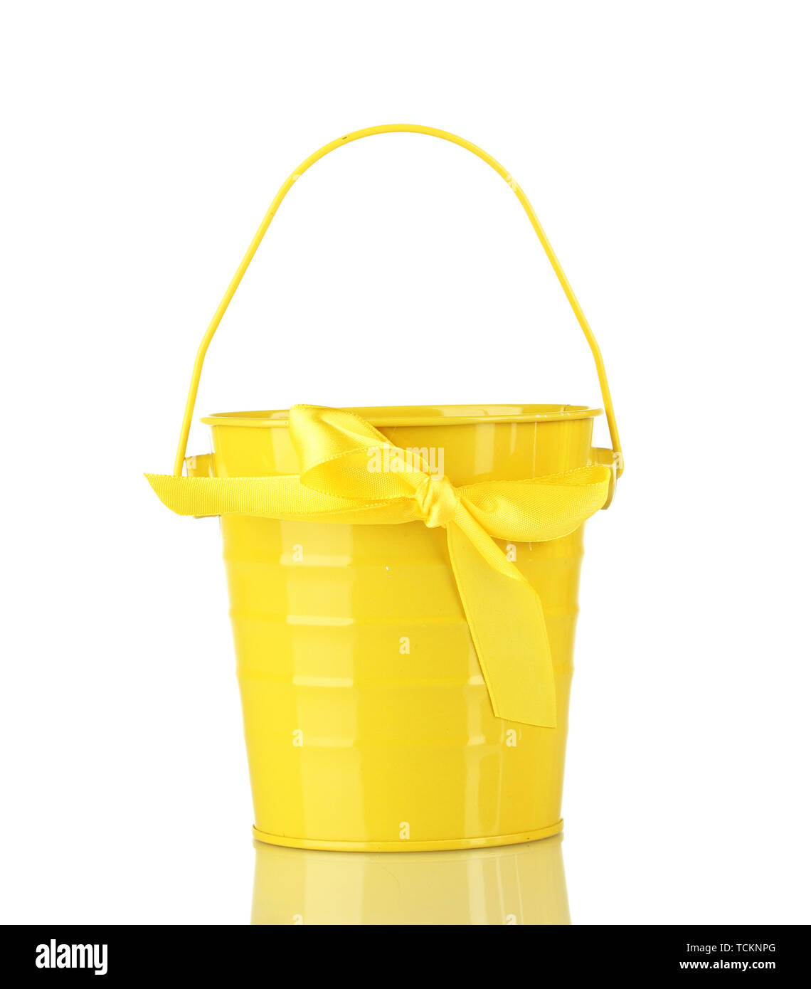 Bright yellow bucket isolated on white Stock Photo Alamy