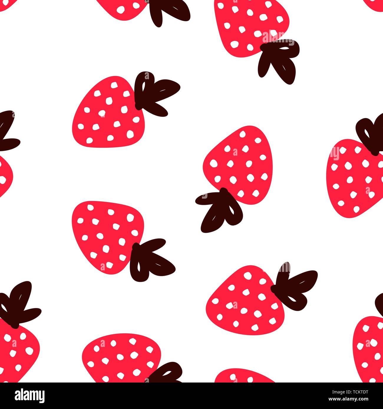 Strawberry Hand Draw Seamless Cute Pattern. Summer red berries on