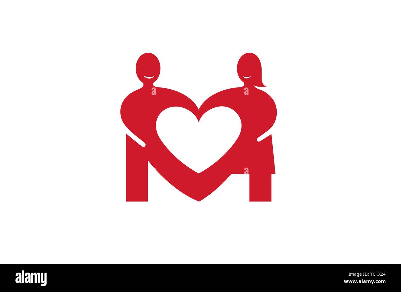 Creative Two Lovers Couple Negative Heart Inside Logo Design Illustration Stock Vector
