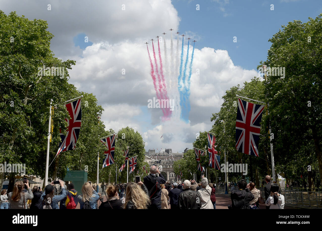 Red Arrows fly past at Trooping the Colour, Queens Birthday parade