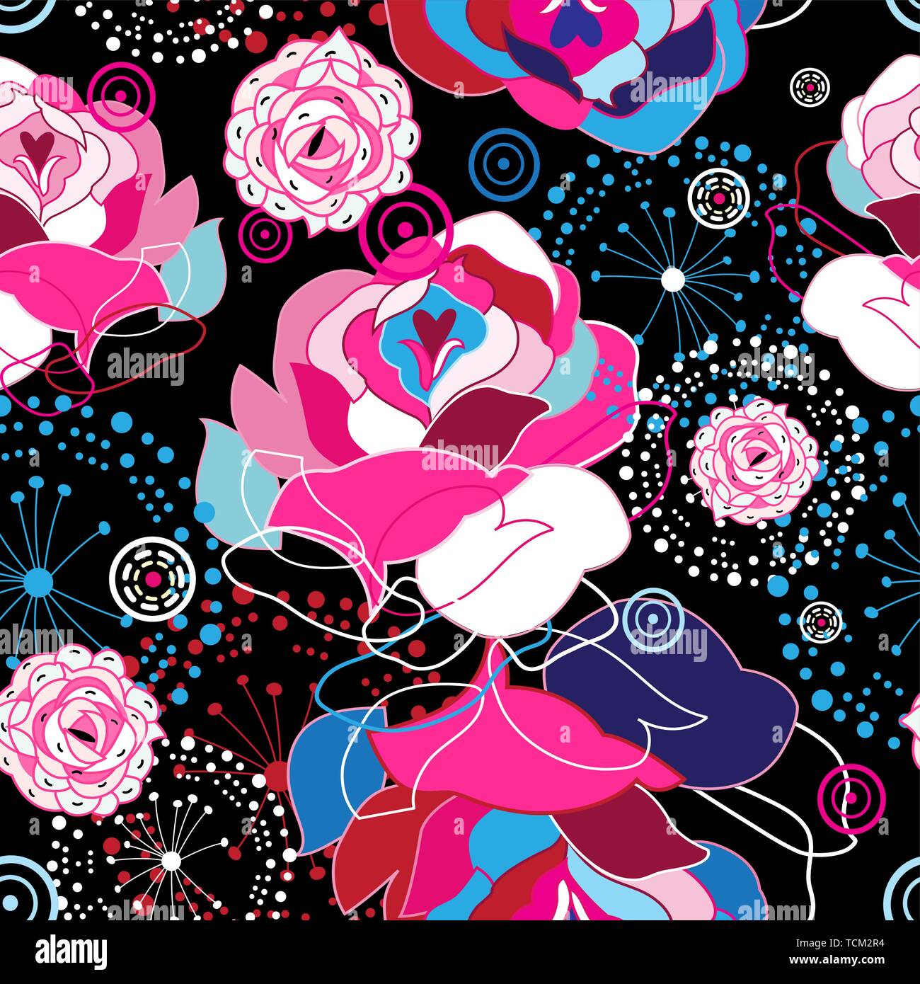 Floral seamless pattern of beautiful roses and abstractions against a ...