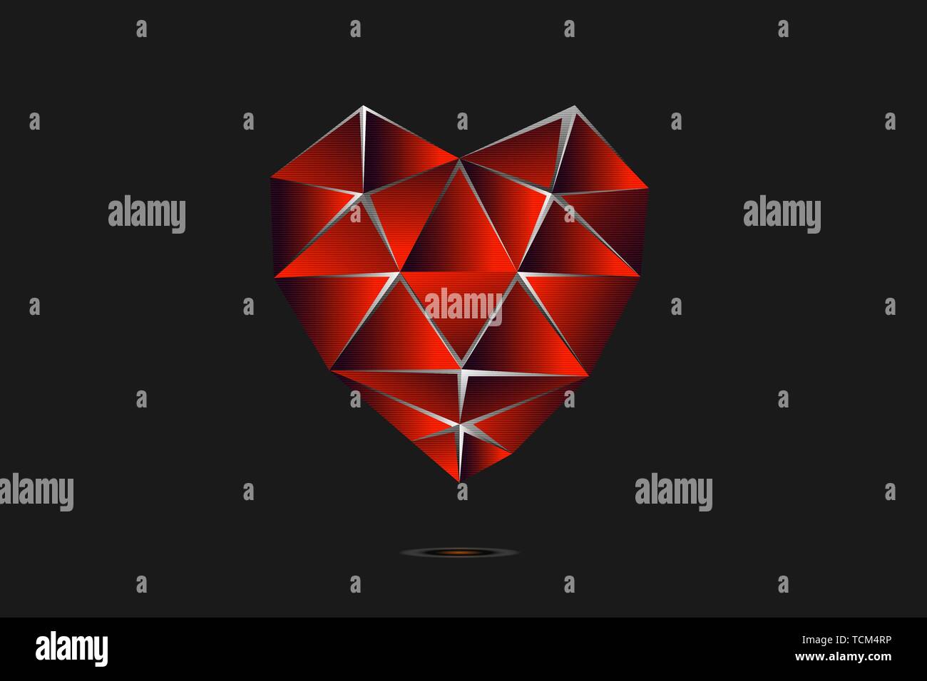 Red heart low poly logo.Vector illustration Stock Vector