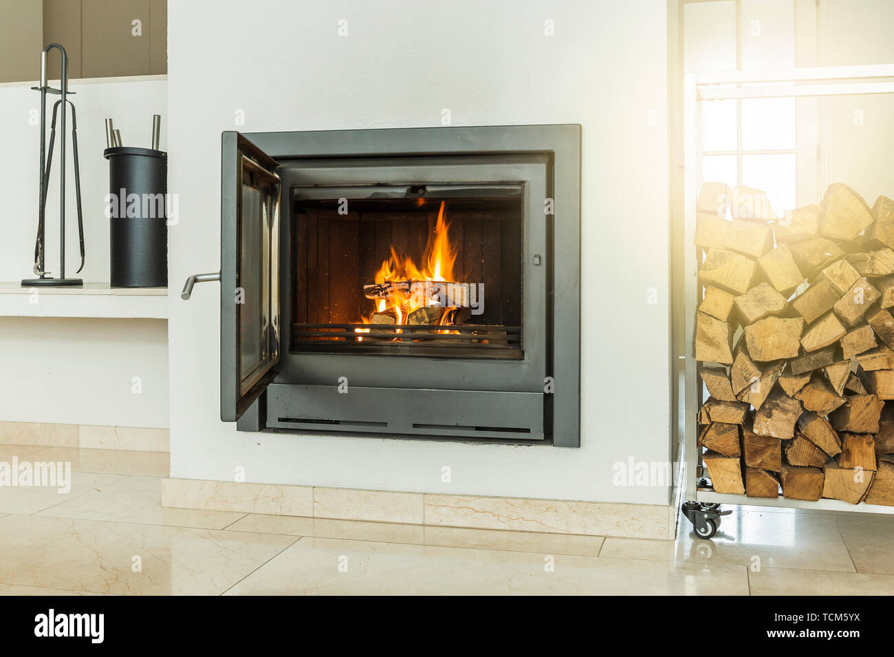 Luxurious Modern Design Fireplace Burning Firewood Door