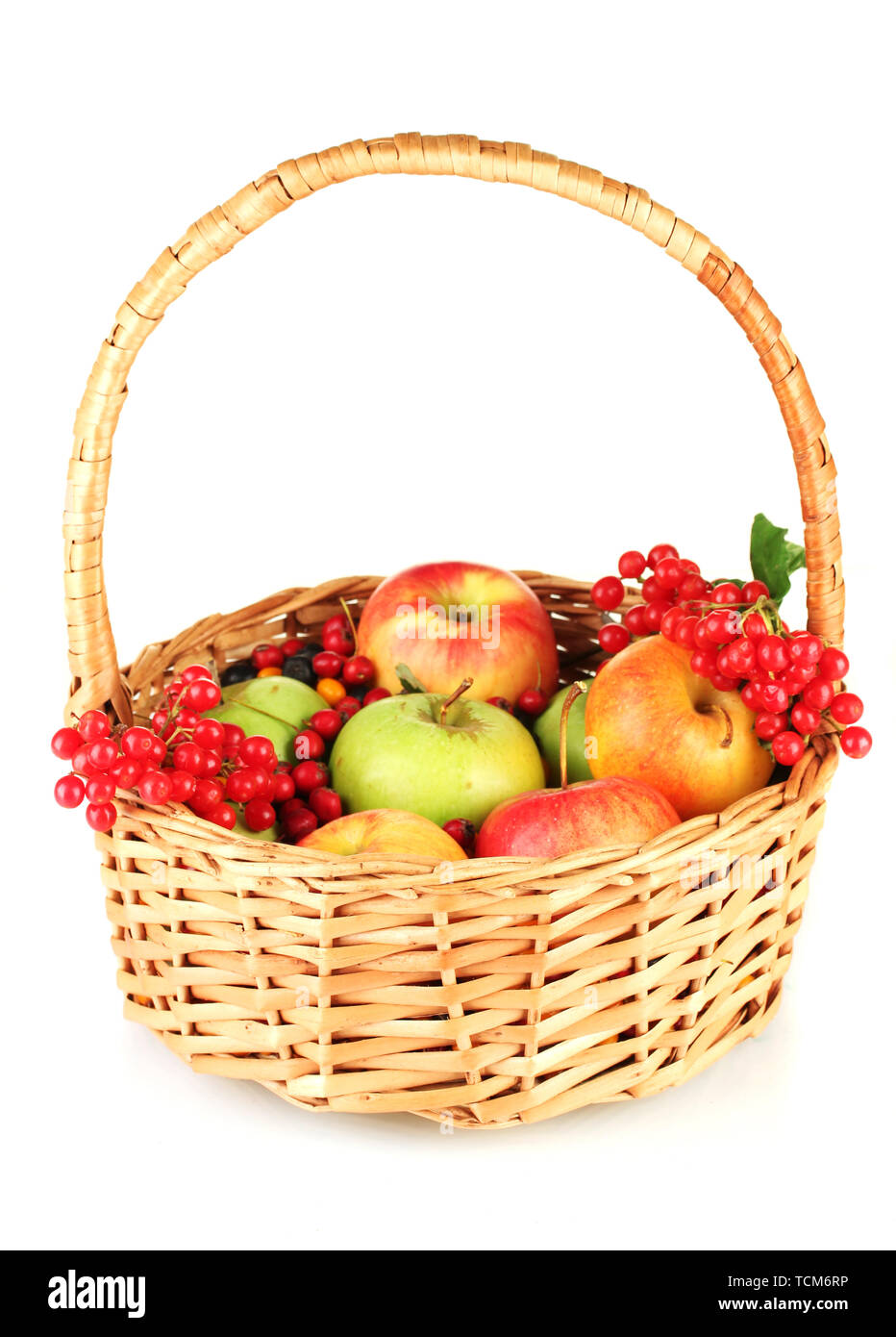 crop of berries and fruits in a basket isolated on white Stock Photo