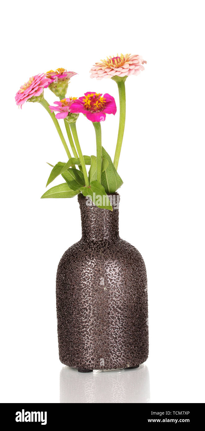 beautiful pink flowers in vase isolated on white Stock Photo - Alamy