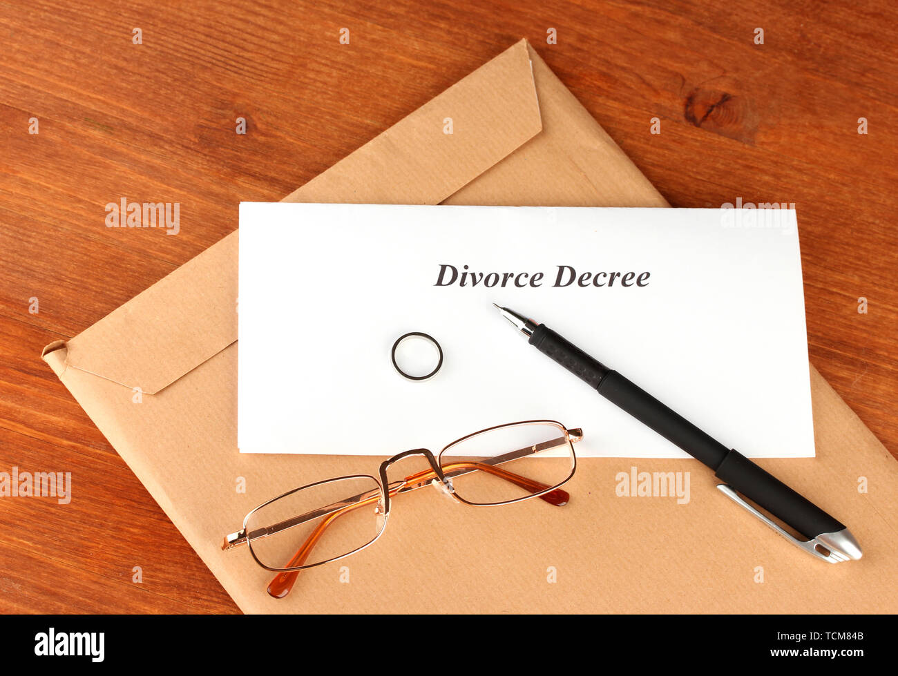 envelope decree Photo wooden ... on Divorce Stock background and