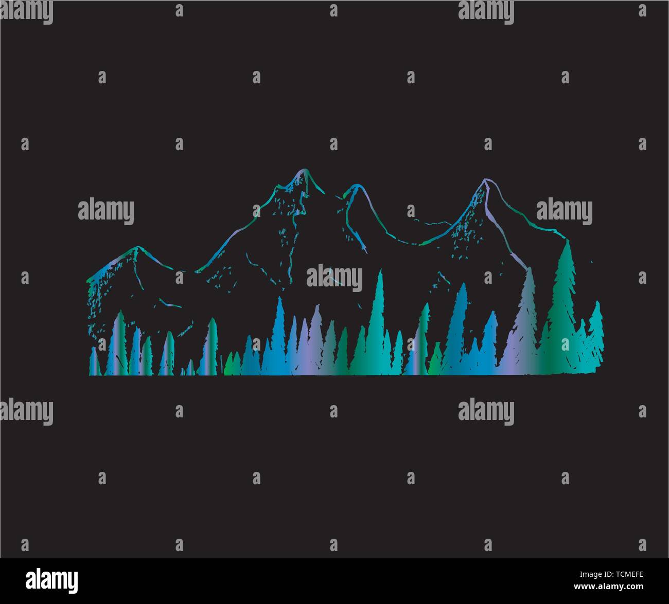 Gradient Illustration Of Mountains And Trees Tattoo Idea Stock Gradient Illustration Of Mountains And Trees Tattoo Idea Stock