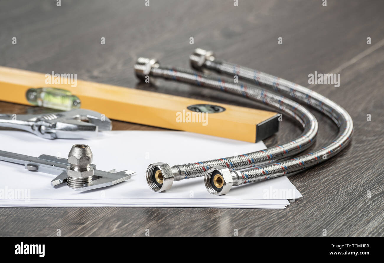 Steel water fittings for hydraulic system Stock Photo Alamy