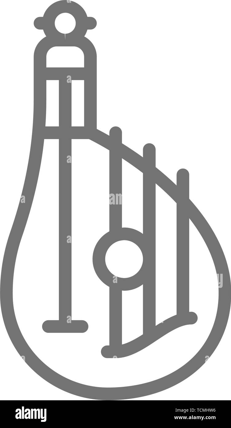 Bandura, kobza, ukrainian national musical instrument line icon. Stock Vector
