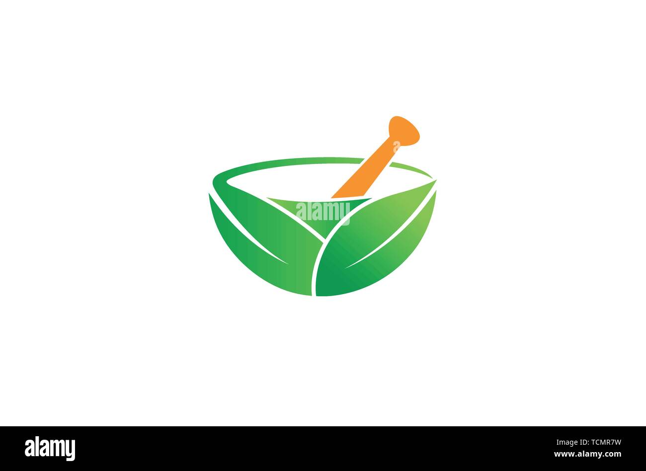 Creative Green Herbal Pharmacy Mortar Logo Vector Symbol Design Stock