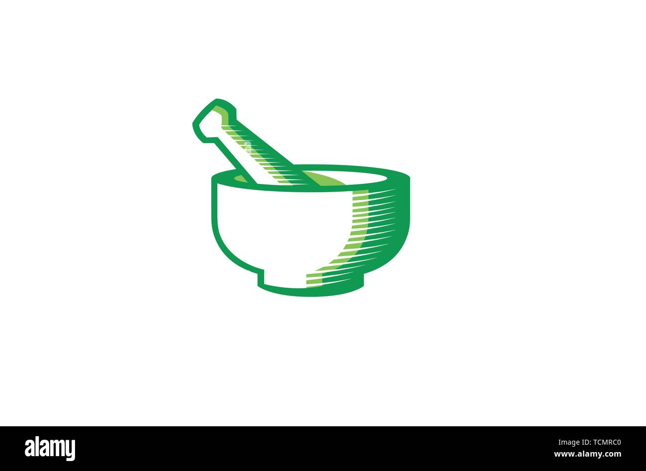 Creative Green Herbal Pharmacy Mortar Logo Vector Symbol Design Stock