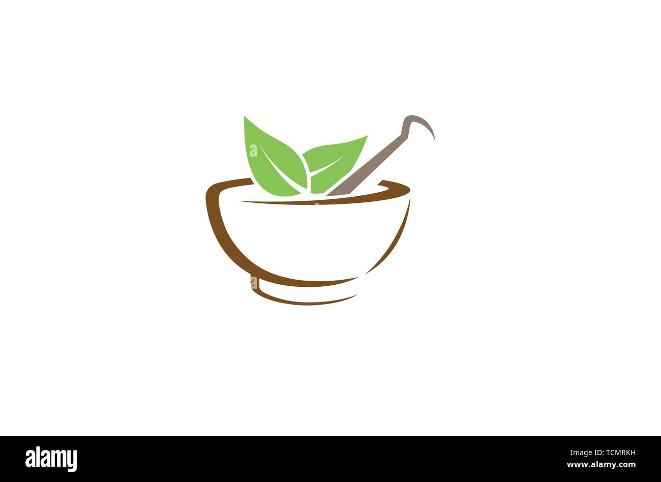 Creative Green Herbal Pharmacy Mortar Logo Vector Symbol Design Stock Vector
