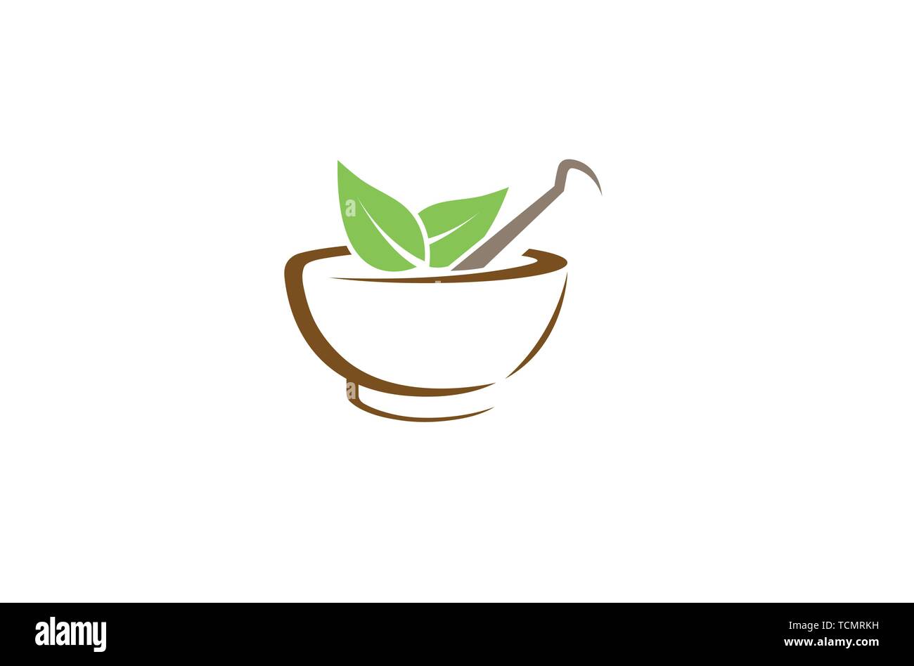 Creative Green Herbal Pharmacy Mortar Logo Vector Symbol Design Stock