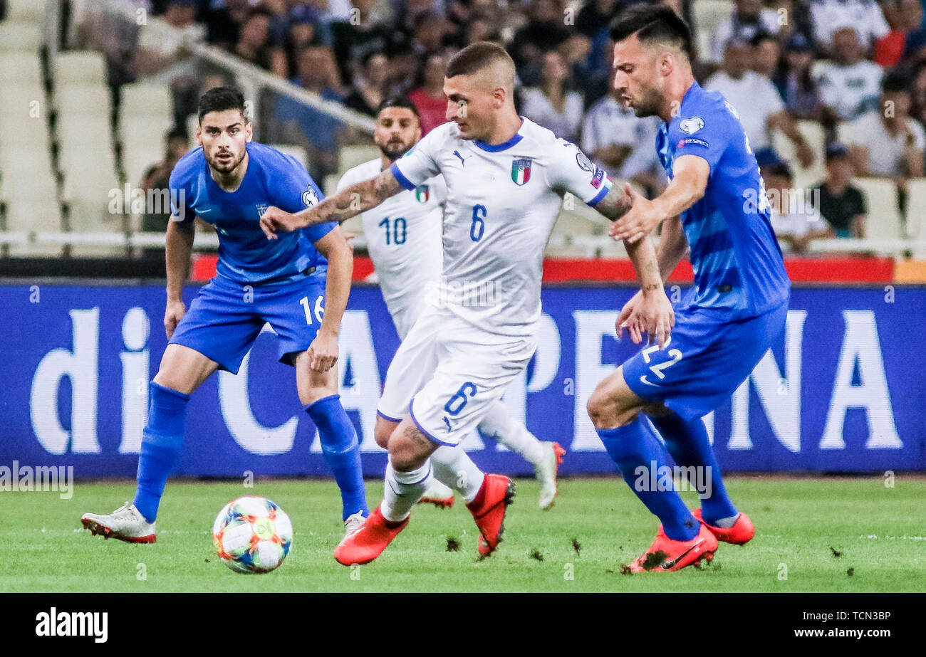 Athens Greece 8th June 19 Italy S Marco Verratti C Competes During The Uefa Euro Group