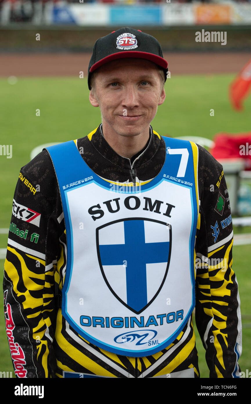 Glasgow, Scotland, UK. 08th June, 2019.  Tero Aarnio - Finland during the FIM Speedway Grand Prix World Championship - Qualifying Round 1 at the Peugeot Ashfield Stadium, Glasgow on Saturday 8th June 2019. (Credit: Ian Charles | MI News) Credit: MI News & Sport /Alamy Live News Stock Photo