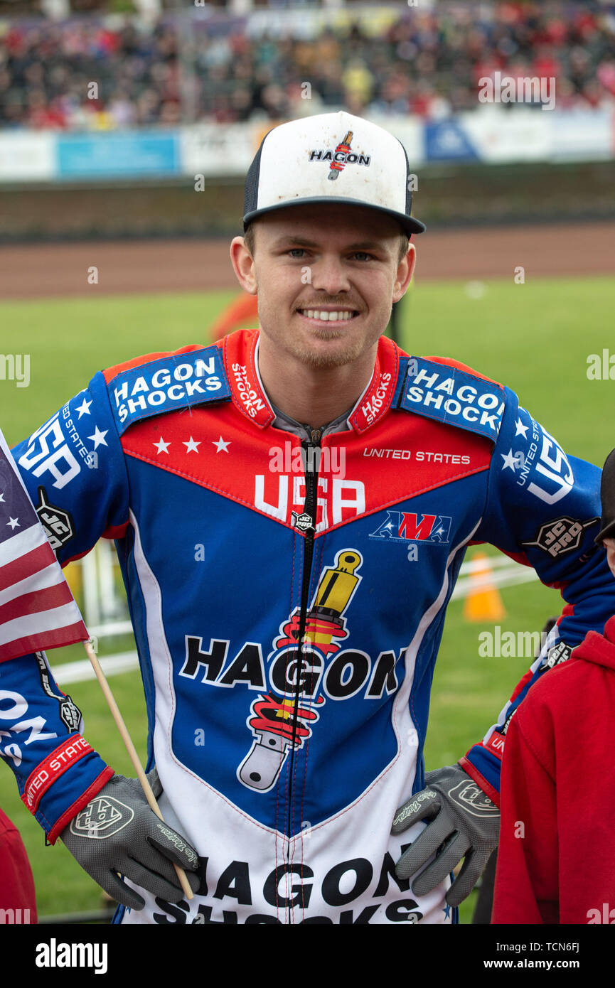 Glasgow, Scotland, UK. 08th June, 2019.  Broc Nichol - USA during the FIM Speedway Grand Prix World Championship - Qualifying Round 1 at the Peugeot Ashfield Stadium, Glasgow on Saturday 8th June 2019. (Credit: Ian Charles | MI News) Credit: MI News & Sport /Alamy Live News Stock Photo