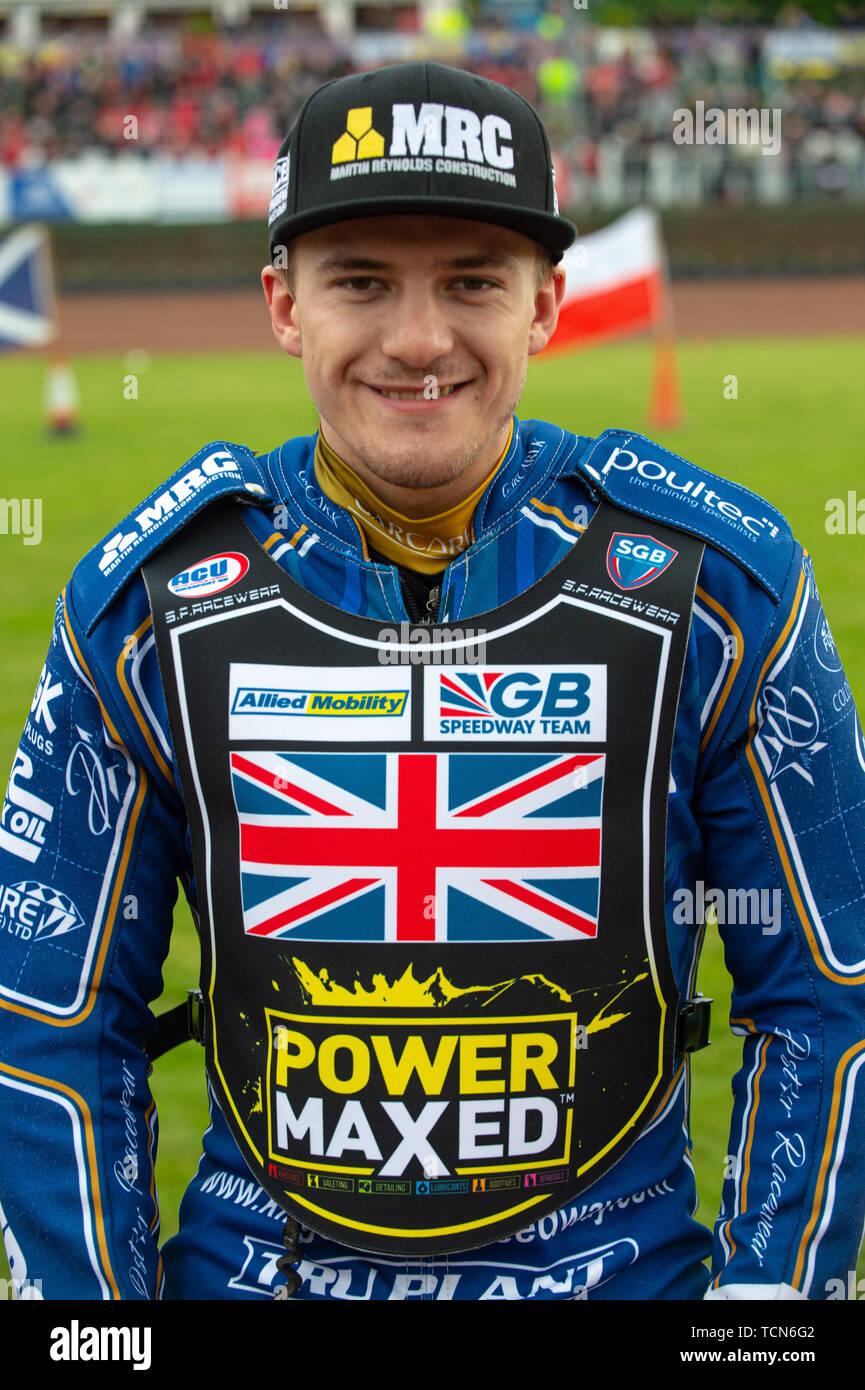 Glasgow, Scotland, UK. 08th June, 2019.  Robert Lambert - Great Britain during the FIM Speedway Grand Prix World Championship - Qualifying Round 1 at the Peugeot Ashfield Stadium, Glasgow on Saturday 8th June 2019. (Credit: Ian Charles | MI News) Credit: MI News & Sport /Alamy Live News Stock Photo