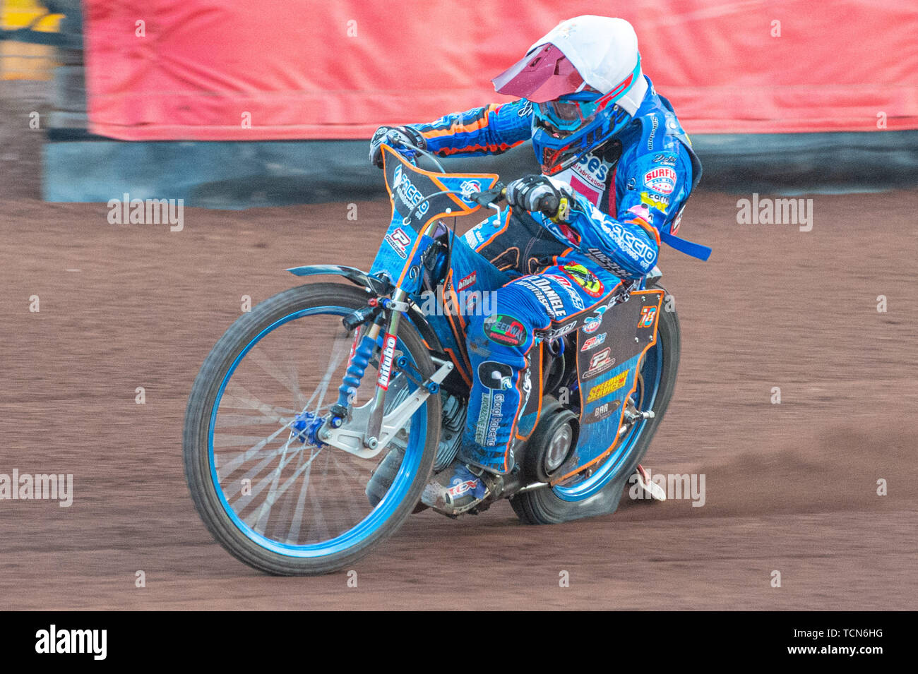 Glasgow, Scotland, UK. 08th June, 2019.  Nico Covatti (Italy) in action during the FIM Speedway Grand Prix World Championship - Qualifying Round 1 at the Peugeot Ashfield Stadium, Glasgow on Saturday 8th June 2019. (Credit: Ian Charles | MI News) Credit: MI News & Sport /Alamy Live News Stock Photo