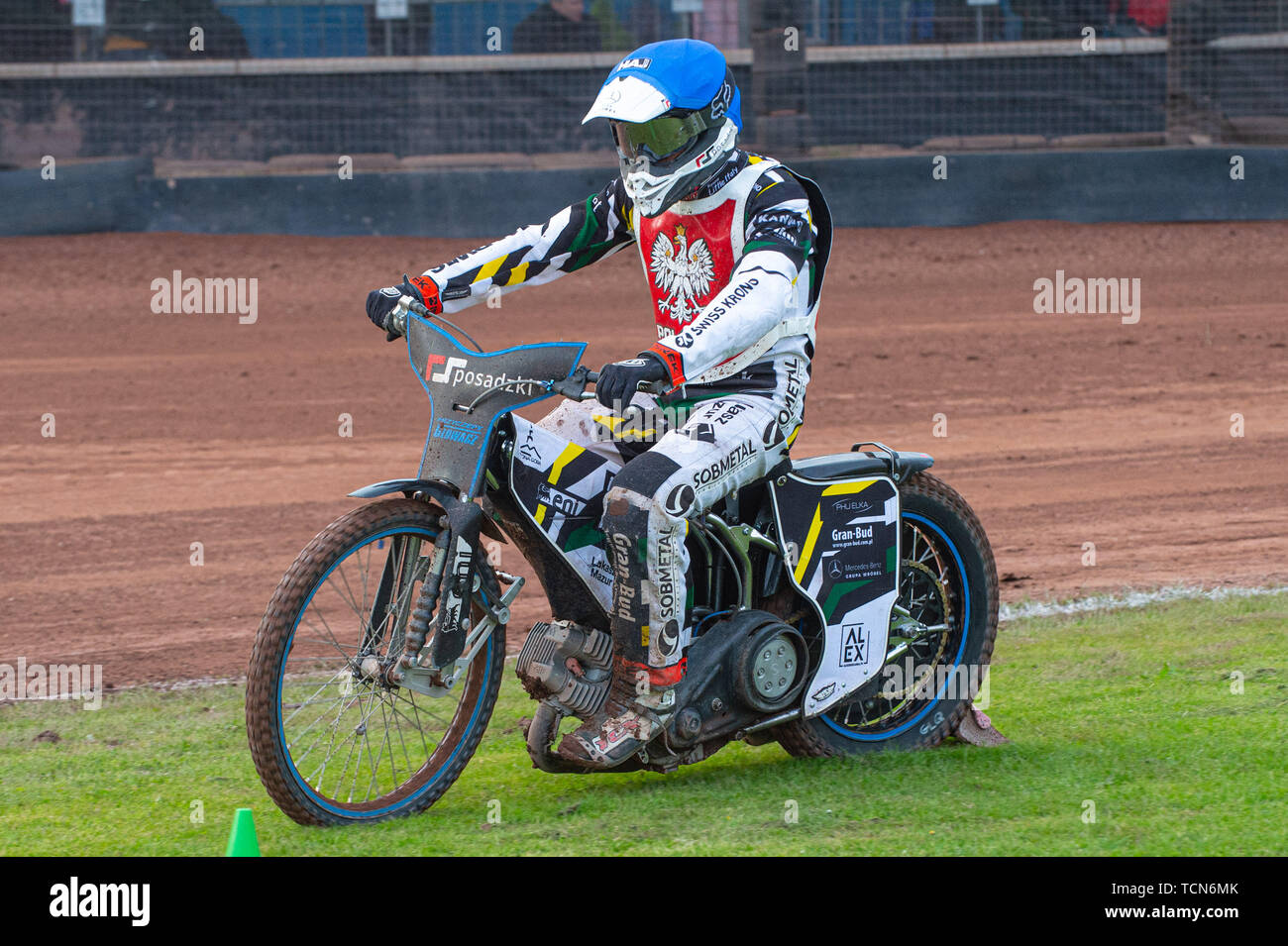 Glasgow, Scotland, UK. 08th June, 2019.  Sebastian Niedźwiedź retires from Heat 13 during the FIM Speedway Grand Prix World Championship - Qualifying Round 1 at the Peugeot Ashfield Stadium, Glasgow on Saturday 8th June 2019. (Credit: Ian Charles | MI News) Credit: MI News & Sport /Alamy Live News Stock Photo