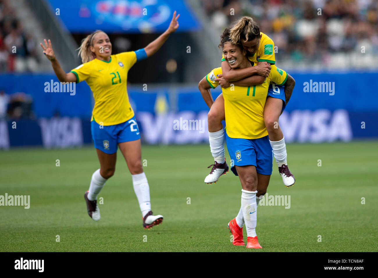 Paris, France. 09th June, 2019.PARIS, IF - 09.06.2019: FRANCE VS SOUTH KOREA - Cristiane do Brasil celebrates after scoring a goal (3-0), her third, during a match between Brazil and Jamaica, valid for the 2019 FIFA Women&#39;s World Cup, held on Sunday, June 9, 2019, at the Stadium Stade des Alpes in Grenoble, France. (Photo: Rid Callis/Fot/FotoarenaAlamy Live News Stock Photo