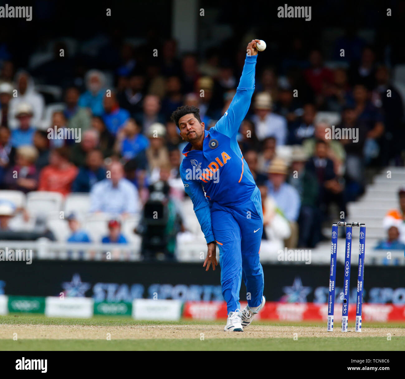 London, UK. 09th June, 2019. LONDON, England. June 09: Kuldeep Yadav of  India during ICC Cricket World Cup between India and Australia at the Oval  Stadium on 09 June 2019 in London,