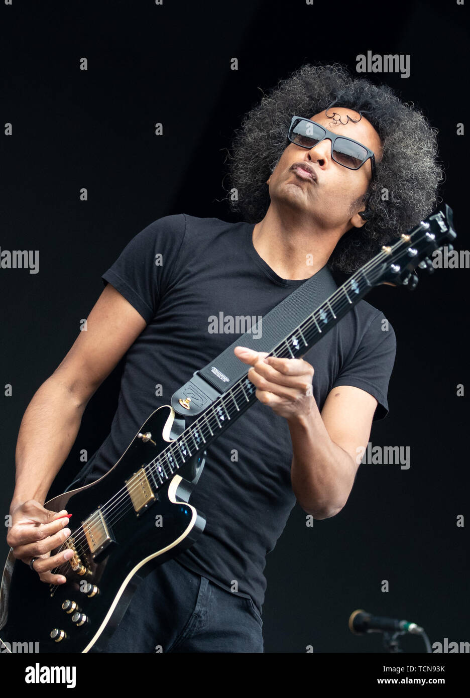 Nuremberg, Germany. 09th June, 2019. William DuVall, singer of the US band Alice in Chains, is on stage at the open-air festival 'Rock im Park'. The music festival runs until 9 June 2019. Credit: Daniel Karmann/dpa/Alamy Live News Stock Photo