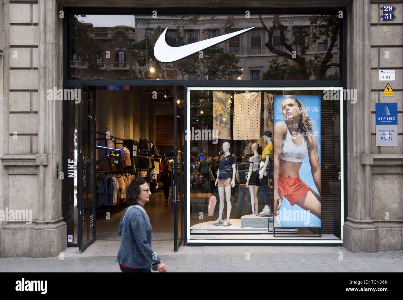 Barcelona, Spain. 29th May, 2019. American multinational clothing  corporation Nike store in Barcelona. Credit: Miguel Candela/SOPA  Images/ZUMA Wire/Alamy Live News Stock Photo - Alamy